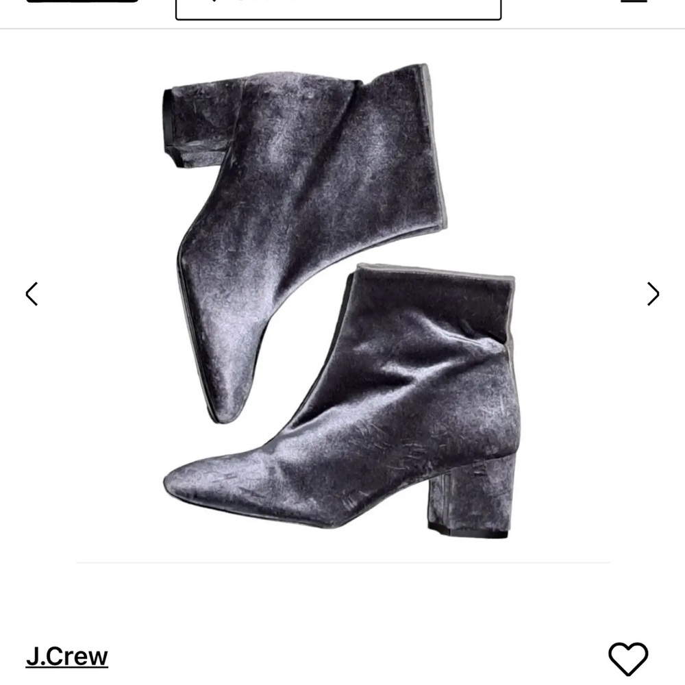 J. Crew Grey Hadley Velvet Zip Up Block Heel Boots, Size 8.5
